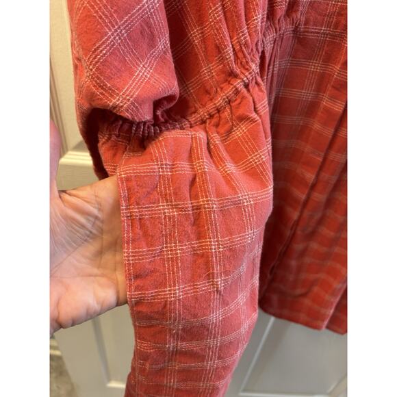 Easel Linen Blend Tunic Dress Orange Plaid Large - Picture 3 of 7